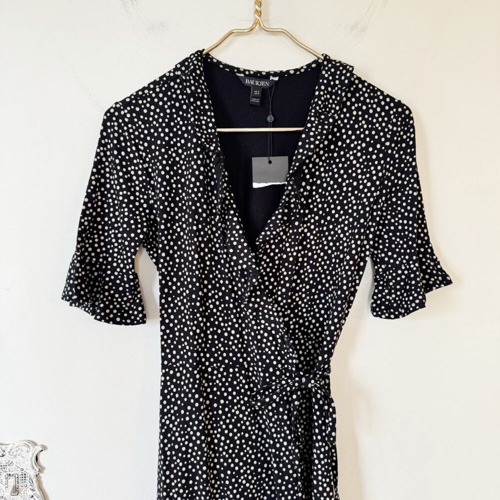 NWT Baukjen Black and White Polka Dot Martha Ruffle Wrap Midi Dress 2 XS - Picture 4 of 8